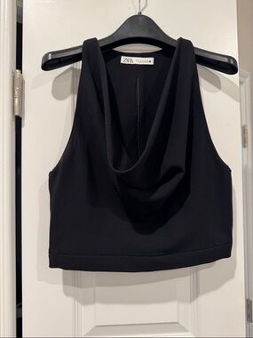 Zara Black Cowl-Neck Crop Tank